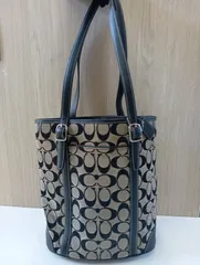 【中古品】 COACHコーチ シグネチャー トートバッグ バケツ型バッグ 6612 キャンバス×レザー 肩掛け 手提げ バッグかばん 現状品