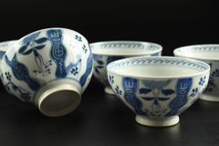 17世紀頃 古染付大鉢5客 木箱付 口径約13.5㎝ 新Y8-0706☆タコチ