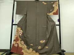 平和屋着物■極上　訪問着　刺繍　蔦の葉花文　消炭色地　金糸　逸品　DZAA6878kh5