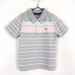 バーバリー ロンドン BURBERRY LONDON 子供服 ポロシャツ ボタンダウン 半袖 ホース ロゴ 刺繍 マルチボーダー柄 110A 杢 グレー 白 ピンク 国内正規品