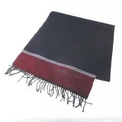 クリスチャンディオール Christian Dior マフラー ストール ネイビー 紺系 ロゴ 刺繍 フリンジ 毛 ウールのサムネイル