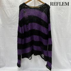 USED 古着 ニット、セーター 長袖 REFLEM レフレム ダメージボーダーニット ブラック×パープル 地雷系