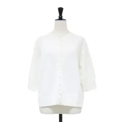 【新品】組曲 クミキョク カーディガン ホワイト 白 サイズ:6(XXL) / クルーネック 半袖 カーディガン / ハイゲージ ニット / トップス セーター 羽織り【レディース】