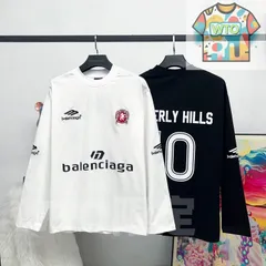 【本日限定特価】BALENCIAGA × マンチェスターユナイテッド コラボ ロングスリーブ Tシャツ 10番刺繍 ホワイト/ブラック XS-L [本日特価|新品未使用品]-WTO輸入1-ZF71