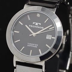 美品】TECHNOS テクノス 腕時計 シルバー×ブラック 純正メッシュベルト 
