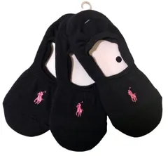未使用 3足セット　POLO RALPH LAUREN ポロ ラルフ ローレン レディース 23～25cm 足底パイル アーチサポート かかと滑り止め付き ワンポイント 深履き フットカバー　ブラック　黒 ポニー　刺繍