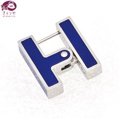 HERMES エルメス シングルピアス H 片耳 ブルー・サフィール メタリック仕上げ パラディウム フランス製 ST 02 24 男女兼用 現行品