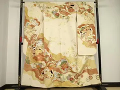 平和屋着物●豪華振袖　駒刺繍　道長花文　金彩　金通し地　正絹　逸品　AAAT0906ck