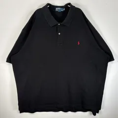 古着 90's/90年代 ポロバイラルフローレン Polo by Ralph Lauren 鹿の子 半袖 ポロシャツ ロゴ 刺繍 大きいサイズ 2ボタン 4XB BIG  ブラック 無地 メンズ
