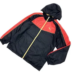 プーマ ジップアップ ナイロンパーカー ナイロンジャケット ブラック レッド M サッカー フットサル スポーツ トレーニング PUMA ■AB62