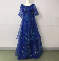 キレイめ！スパンコール 五分袖 透け ロングドレス パーティー 発表会