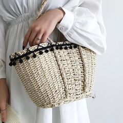 💌再入荷 かごバッグ 草編み編み込みトートバッグ レディース