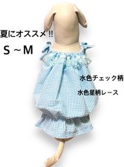 ハンドメイド犬夏服☆バルーンワンピース水色2