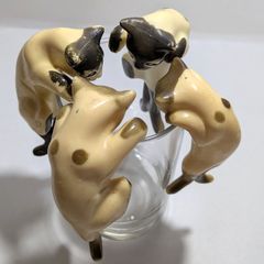【シャム猫】　陶器　猫の置物　コップのフチ猫　4匹セット