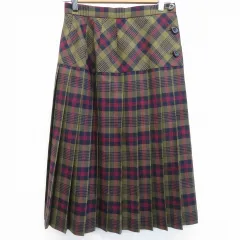 レリアン Leilian ヴィンテージ スカート ロング チェック プリーツ デザインボタン 897190i