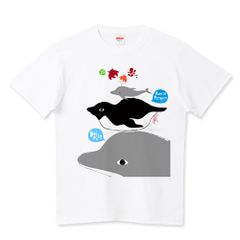 アデリーペンギンとタコプルポと電池式イルカの水芸 Tシャツ 0400 半袖 白限定