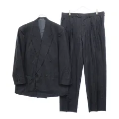 GIORGIO ARMANI (ジョルジオアルマーニ) バージンウール ストライプ ダブルボタン テーラードジャケット ジップフライ スラックスパンツ セットアップスーツ ダークブラウンのサムネイル