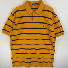 古着 90's/90年代 ポロバイラルフローレン Polo by Ralph Lauren ポロシャツ 2ボタン ワンポイント ロゴ 刺繍 大きいサイズ XL  イエロー系 ボーダー メンズ