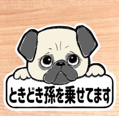 ときどき孫を乗せてます【パグ.ボード】マグネットタイプ/シールタイプ/吸盤タイプ/