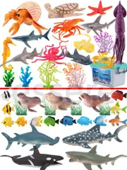 海洋動物 おもちゃ お風呂玩具 子供用 海洋動物 模型 おもちゃ海底生物 模型 知育玩具 誕生日 祝日 プレゼント に最適 43点セット 大収納ボックス付 海洋動物セット