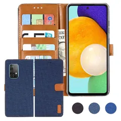 【在庫セール】A52 5G 】Galaxy / docomo SC-53B 対応 Samsung デニム材料 手帳ケース (ダークブルー) サムスン Anrek ギャラクシーa52 5g ドコモsc53b a525g ケース カバー 手帳型 カード収納 サイド