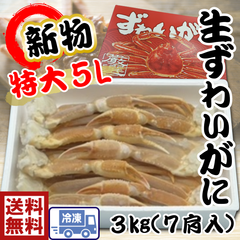 【送料無料】新物　解禁 生ずわい蟹　セクション　3ｋｇ　5L　1532