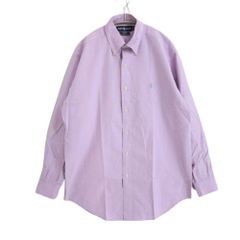 【中古B】80s 90s vintage Polo Ralph Lauren ポロラルフローレン M メンズ 長袖シャツ BLAKE 香港製 インパクト21 紫 千鳥格子柄 中古B 古着