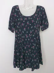 ◇ FREE'S SHOP フリーズショップ 花柄 半袖 ミニ チュニック ワンピース サイズM ネイビー系 マルチ レディース P  【中古】 【1211110004942】