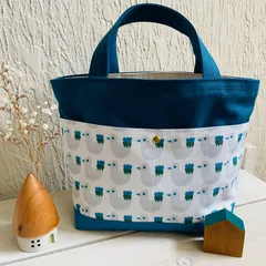 帆布トートバッグ　便利な目隠し布付き！（鳥さん）⑥