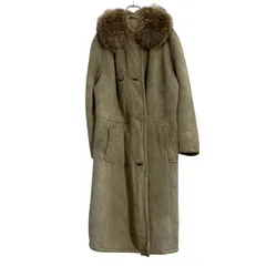 ロング フェイク ムートンコート レディース L～ ベージュ 襟ファー 裏ボア 古着卸 アメリカ仕入 a703-5561