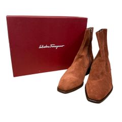 ◆中古品◆サルヴァトーレ フェラガモ Salvatore Ferragamo スウェード サイドゴアジップブーツ レザー オレンジ系 6 EE kyX17014NF