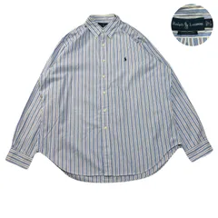 RalphLauren ラルフローレン ClassicFit BDシャツ ボタンダウン StripedShirt ストライプシャツ EmbroideredLogo 刺繍ロゴ Cotton コットン LightBlue ライトブルー 水色 XL相当