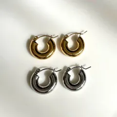 ステンレス チャンキーフープピアス