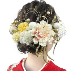 [JZOON] 成人式 髪飾り【10色展開】 ドライフラワー ダリア あじさい かすみ草 造花飾り ヘアアクセサリー 和玉 赤 ゴールド 水引 ヘッドパーツ 振袖 着物 卒業式 七五三 浴衣 袴 結婚式用 手作り 専用ケース付き Y3338 ピンク