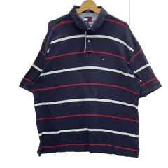 90's vintage 90年代 ヴィンテージ TOMMY HILFIGER トミーヒルフィガー 半袖 ポロシャツ ワンポイント刺繡 オーバーサイズ ビッグシルエット インド製 XLサイズ ネイビー