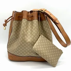 5％OFF!!!セール【6/11まで】CELINE セリーヌ M11 ショルダーバッグ PVC レザー ベージュ ブラウン 茶 マカダム レディース 巾着型 ポーチ付き 肩掛け ヴィンテージ