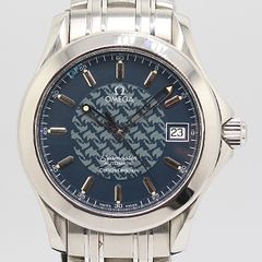 デッドストック級 稼働 良品 オメガ シーマスター ジャックマイヨール AT 2500.80 ブルー文字盤 メンズ腕時計 2387110 4ANT ABC 15863