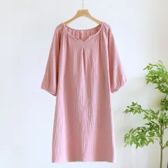 ☆ ピンク ☆ M ☆ ガーゼ ワンピース ルームウェア 七分袖 ワンピース ルームウェア 七分袖 レディース 部屋着 ホームウェア ルームワンピ ルームワンピース ワンピ 着るタオル パジャマ ネグリジェ 寝巻き 寝巻 二重ガーゼ ガーゼ 7分袖