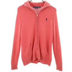 美品 RALPH LAUREN SPORT ラルフローレンスポーツ 長袖 ジップアップ ニットカーディガン L ピンク系 レディース 古着