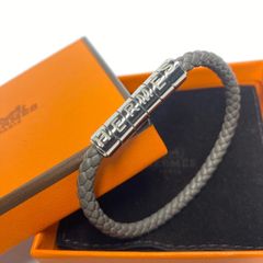 2342　Hermes エルメス　Goliath ゴリアテ　レザーブレスレット　ダークグレー　シルバー