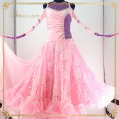 社交ダンス gentilジャンティ ピンク花柄☆モダンワンピースドレス