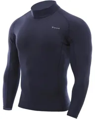 コンプレッションウェア 長袖 ハイネック 裏起毛 メンズ 冬用 吸水速乾 抗菌防臭加工 インナーシャツ Sサイズ ネイビー GronG（グロング）