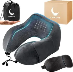 Calmoon 首セレブ ネックピロー 箱付 トラベルピロー 首枕 ネックレスト 低反発 携帯枕 クッション U型 コンパクト カバー洗濯可 持ち運び便利 安眠グッズ(グレー,  スタンダード)
