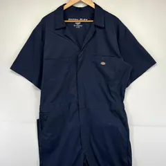 古着 ディッキーズ Dickies 半袖つなぎ オールインワン ジャンプスーツ ワンポイントロゴ ワーク 作業着 XL  ネイビー メンズ