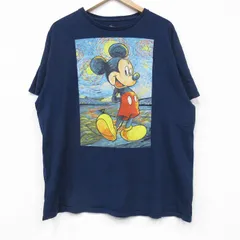 XL/古着 半袖 Tシャツ メンズ ディズニー ミッキー コットン クルーネック 濃紺 ネイビー 25jul22 中古