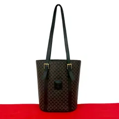 極 美品 CELINE セリーヌ ヴィンテージ マカダム ブラゾン トリオンフ 柄 レザー セミ ショルダーバッグ トートバッグ ブラック 19676