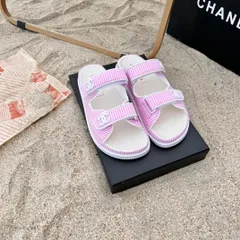 新品CHANEL レザーサンダル 23.5-24.5cm1足くすみピンク