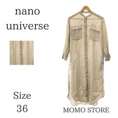 nano universe ナノユニバース ワンピース ラウンドネック シンプル ポケット 長袖 ロング丈 レディース グレー 36 麻100％