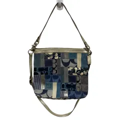 良品 COACH コーチ パッチワーク シグネチャー 2WAY ショルダーバッグ ハンドバッグ F13723 ネイビー系 レディース 古着 中古 USED