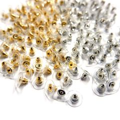 DIY用 ジュエリー パーツ ポストピアス 手芸材料 ピアス ゴールド50個+シルバー50個 下向き防止 落ちない (ラージディスク耳栓ゴールド50+シルバー50） シリコン キャッチ PLAYER】ピアス 【BEAUTY